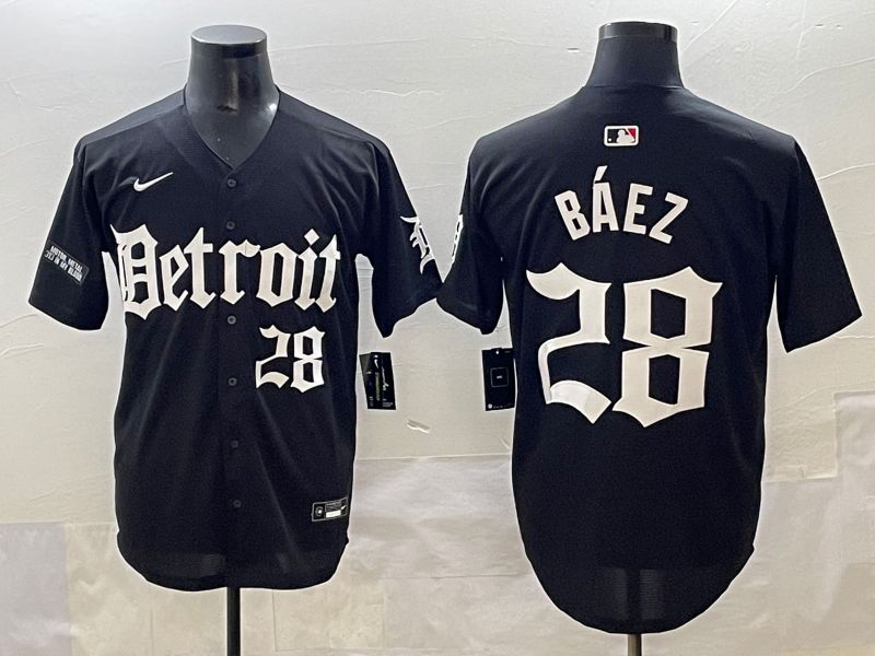 Men 2025 Detroit Tigers #28 Baez Black Five generations Joint Name Nike MLB Jersey style 15